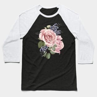 Centifolia Roses Garden Floral Design Pink Cut Flowers Hand-painted  Flower Baseball T-Shirt